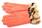 Elegantní zateplené dámské rukavice ozdobené kožešinou - oranžová