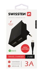 SWISSTEN SÍŤOVÝ ADAPTÉR SMART IC 2x USB 3A POWER + DATOVÝ KABEL USB / LIGHTNING 1,2 M, ČERNÁ