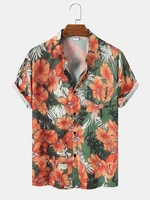 Men Allover Calico Print Hit Color Short Sleeve Shirts