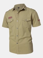 Men 100%Cotton Badge Double Pocket All Matched Skin Friendly Shirts