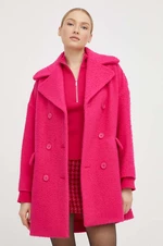 Vlnený kabát Red Valentino ružová farba, prechodný, dvojradový