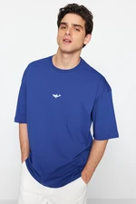 Trendyol Navy Blue Men's Oversize/Wide Cut Crew Neck Short Sleeve Shark Embroidered T-Shirt