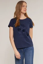 MONNARI Woman's T-Shirts T-Shirt With Decorative Panel Navy Blue