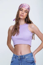 Trend Alaçatı Stili Women's Lilac Crew Neck Crop Blouse
