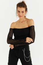 Cool & Sexy Women's Black Knitwear Short Blouse with Openwork