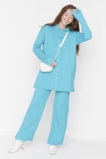 Trendyol Turquoise Slit Detailed Cardigan-Pants Knitwear Set