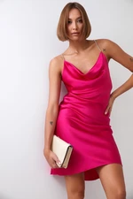 Satin dress with neckline, amaranth water for hangers