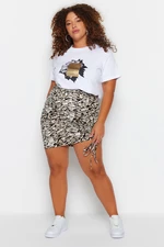 Trendyol Curve Black Knitted Pleated Animal Print Skirt