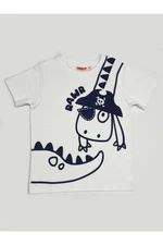Denokids Pirate Dino Boy White Combed Cotton T-shirt
