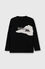 Dětské bavlněné tričko s dlouhým rukávem Sisley černá barva, s potiskem