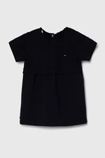 Detské bavlnené šaty Tommy Hilfiger tmavomodrá farba, mini, áčkový strih