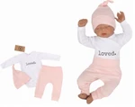 Z&amp;Z 3-dílná soupravička body, tepláčky a čepička Loved  - bílo/růžová, vel. 50 (0-1m)