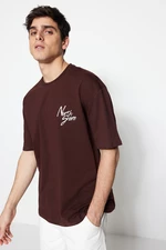 Trendyol Brown Relaxed/Casual-Fit Short Sleeve Text Printed 100% Cotton T-Shirt