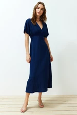 Trendyol Navy Blue A-line Corsage Detailed V-neck Maxi Woven Dress