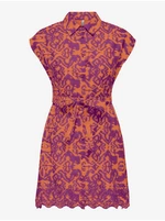 Oranžovo-fialové dámské košilové vzorované šaty ONLY Lou - Dámské