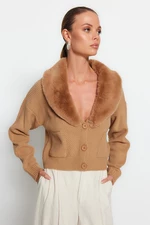 Trendyol Camel Crop kötöttáru Cardigan