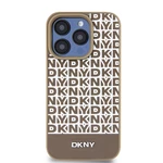 Zadní kryt DKNY PU Leather Repeat Pattern Bottom Stripe pro Apple iPhone 14 Pro, hnědá