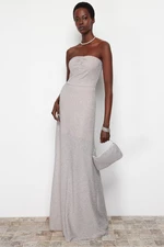 Trendyol Silver Fitted Shimmering Long Evening Evening Dress