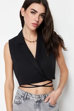 Trendyol Black Fitted Woven Crop Vest