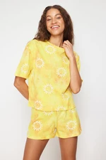 Trendyol Yellow 100% Cotton Sun Patterned Knitted Pajamas Set