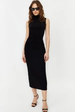 Trendyol Black Zero Sleeve Draped Bodycone/Fitted Maxi Flexible Knitted Maxi Pencil Dress