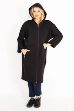 Şans Women's Plus Size Black Zipper And Hood Detailed Coat