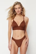 Trendyol Brown Textured High Leg Regular Bikini Bottom