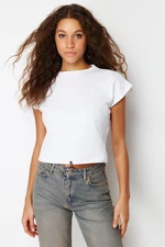 Trendyol White 100% Cotton with Stopper Regular/Regular Fit Moon Sleeve Crop Knitted T-Shirt