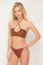 Trendyol Brown Strapless Silvery Bikini Top
