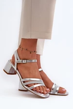 Women's low-heeled sandals made of Sergio Leone Silver eco leather