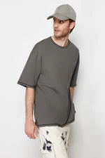 Trendyol Anthracite Oversize Stitch Detail 100% Cotton T-Shirt
