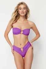 Trendyol High Waist High Leg Brazilian Bikini Bottom with Purple Accessories