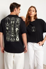 Trendyol Black Oversize/Wide-Fit 100% Cotton Tarot Printed T-Shirt