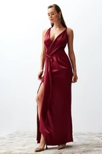 Trendyol Burgundy Satin Long Evening Dress