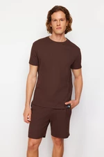 Trendyol Brown Regular Fit Waffle Knitted Pajama Set with Shorts