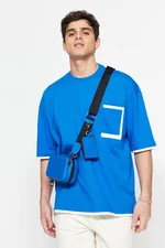 Trendyol Blue Oversize Pocket Color Block 100% Cotton T-Shirt