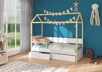 Dětská postel Othelo větší se zábranou, borovice / bílá + matrace ZDARMA