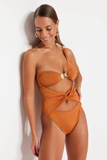 Trendyol Orange One-Shoulder Accessorized Regular Leg Swimsuit