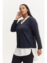 Navy blue women's sweater with shirt insert Fransa - Women