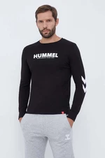 Bavlnené tričko s dlhým rukávom Hummel čierna farba, s potlačou, 212573