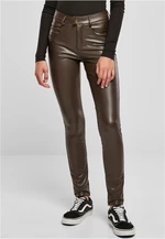 Women's mid-waist synthetic leather trousers brown