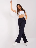 Navy blue trousers with button closure