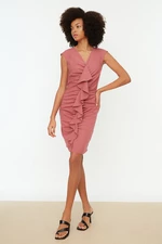 Trendyol světle růžové nabírané tkané šaty