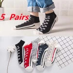 10pcs=5 Pairs Fashion Funny Women's Men Harajuku Style Socks Kawaii Shoe Print Cute Short Sock Gift For Women Men Dropshipping