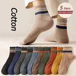 LKWDer Brand 5 Pairs Autumn Winter Men Thermal Socks Solid Color Stripe Fashion Casual Cotton Sweat Absorption Thick Comfortable