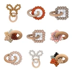 Baby Nursing Bracelets Silicone Teether Teething Wood Rattles Toys Baby Teether Bracelets Nursing Toys Gift