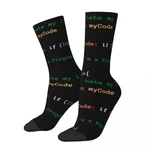 Funny Crazy Sock for Men Programmer Coding Geek Developer CPU Happy Breathable Pattern Printed Boys Crew Sock Seamless Gift