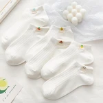 6 Pairs Women Pure Cotton Socks White Fruit Pattern Invisible Short Summer and Ankle Invisible Kawaii Socks