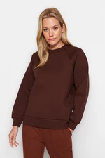 Trendyol Dark Brown Relaxed/Comfortable fit Basic Raglan Sleeve Crew Neck Knitted Sweatshirt