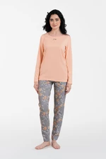 Women's pyjamas Kasali long sleeves, long legs - salmon pink/print